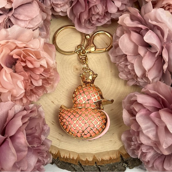 Pink Jeweled Duck with Crystals and Crown Keychain Charm - Picture 10 of 13